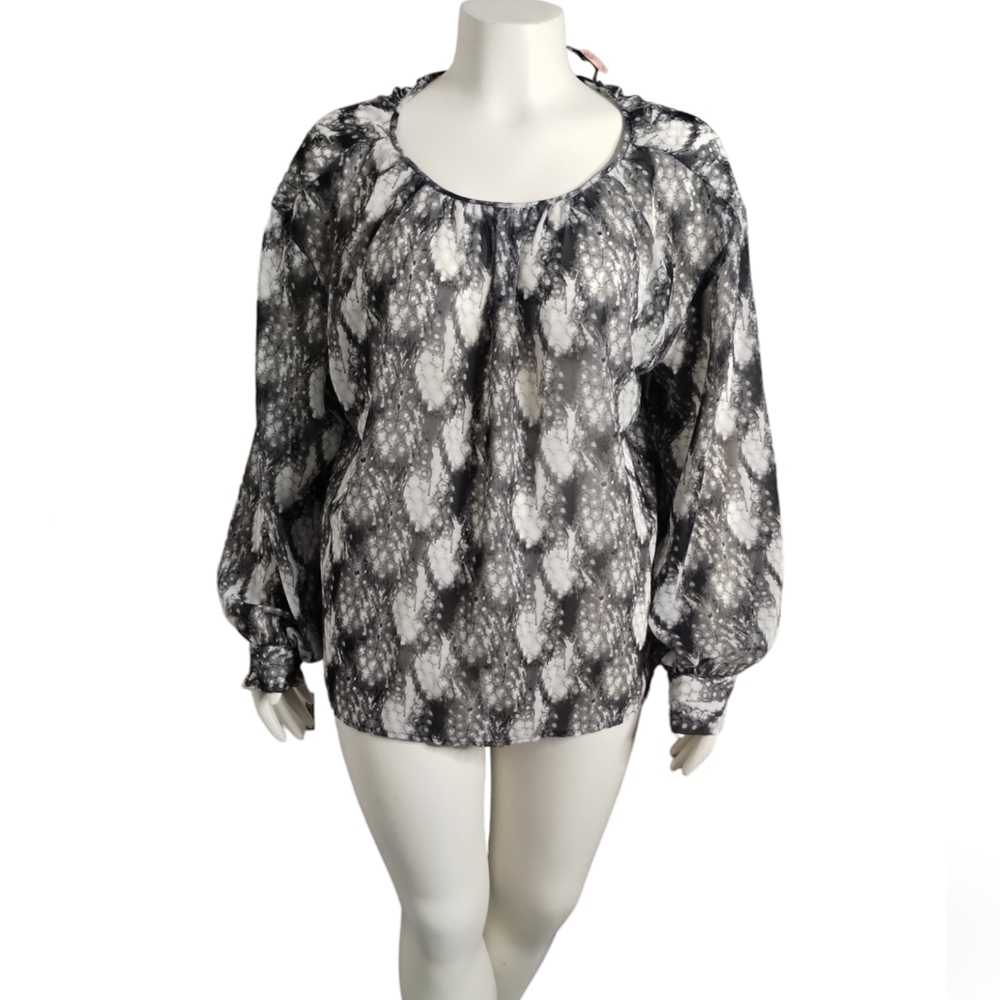 Worthington Women's Sheer Long Sleeve Boho Office Church Casual Teacher Top XXL
